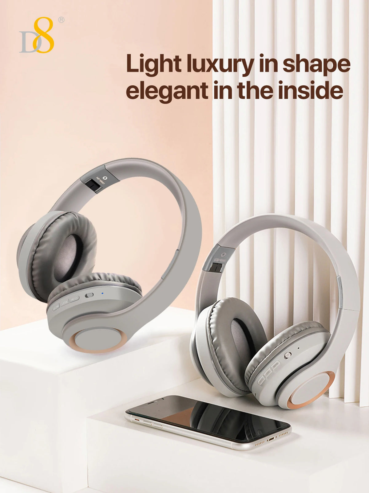 D8 Over Ear Headphones, Wireless and Wired Headset Built-in Microphone, Micro SD Card Slot - (Stealth) 40H Playtime
