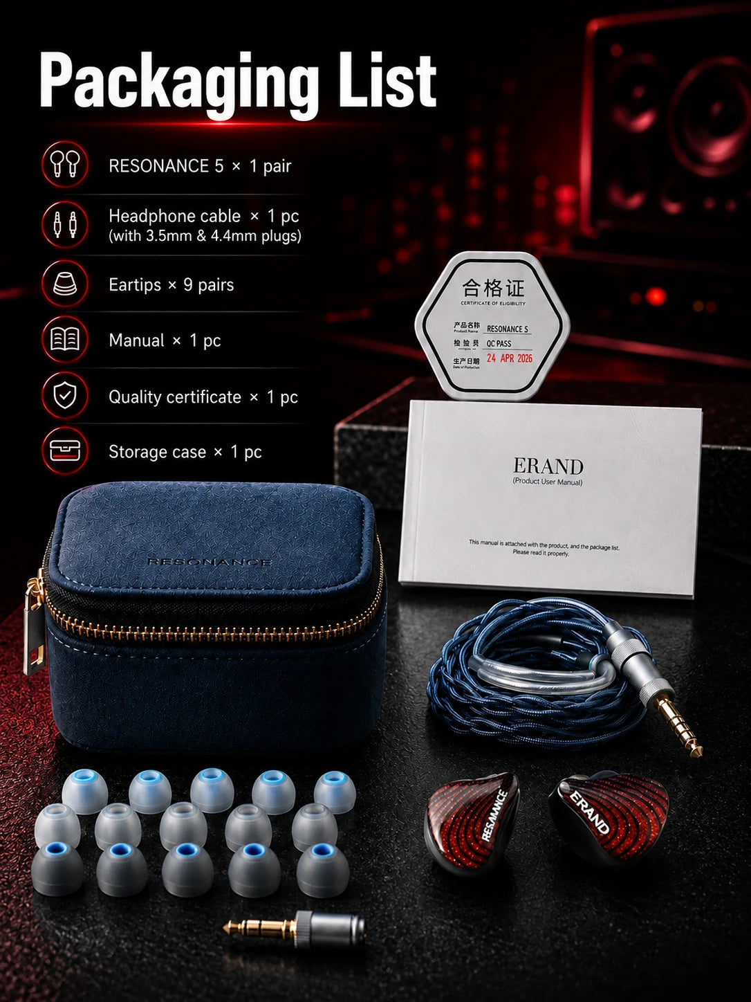 ERAND RESONANCE 5 2DD+2BA+1MP Hybrid IEMs HIFI In-ear Wired Earphones 5-driver 5-tube 5-way Monitor Headphones Earbuds