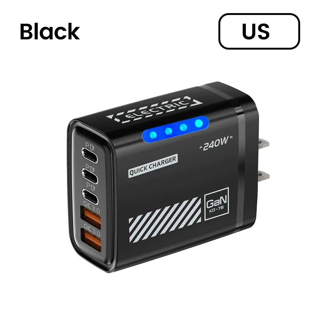 5in1 240W Type C Fast Charger US/EU Plug Desktop USB Charger Wall Adapter PD Quick Charge 3.0 USB C Phone Charging Head Adapter