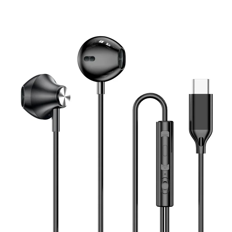 USB Type C Headphones HiFi Bass Stereo Volume Control Music 3.5mm Wired Earbuds With Mic For Galaxy S24 Ultra iPhone 15 Pro Max