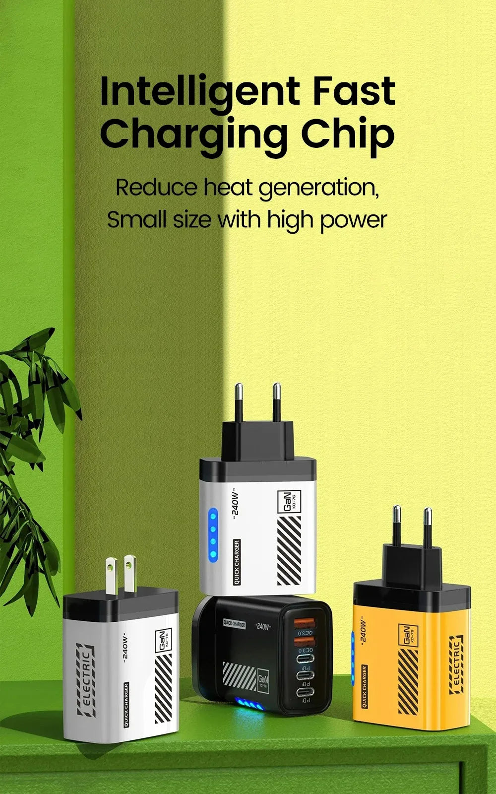 5in1 240W Type C Fast Charger US/EU Plug Desktop USB Charger Wall Adapter PD Quick Charge 3.0 USB C Phone Charging Head Adapter