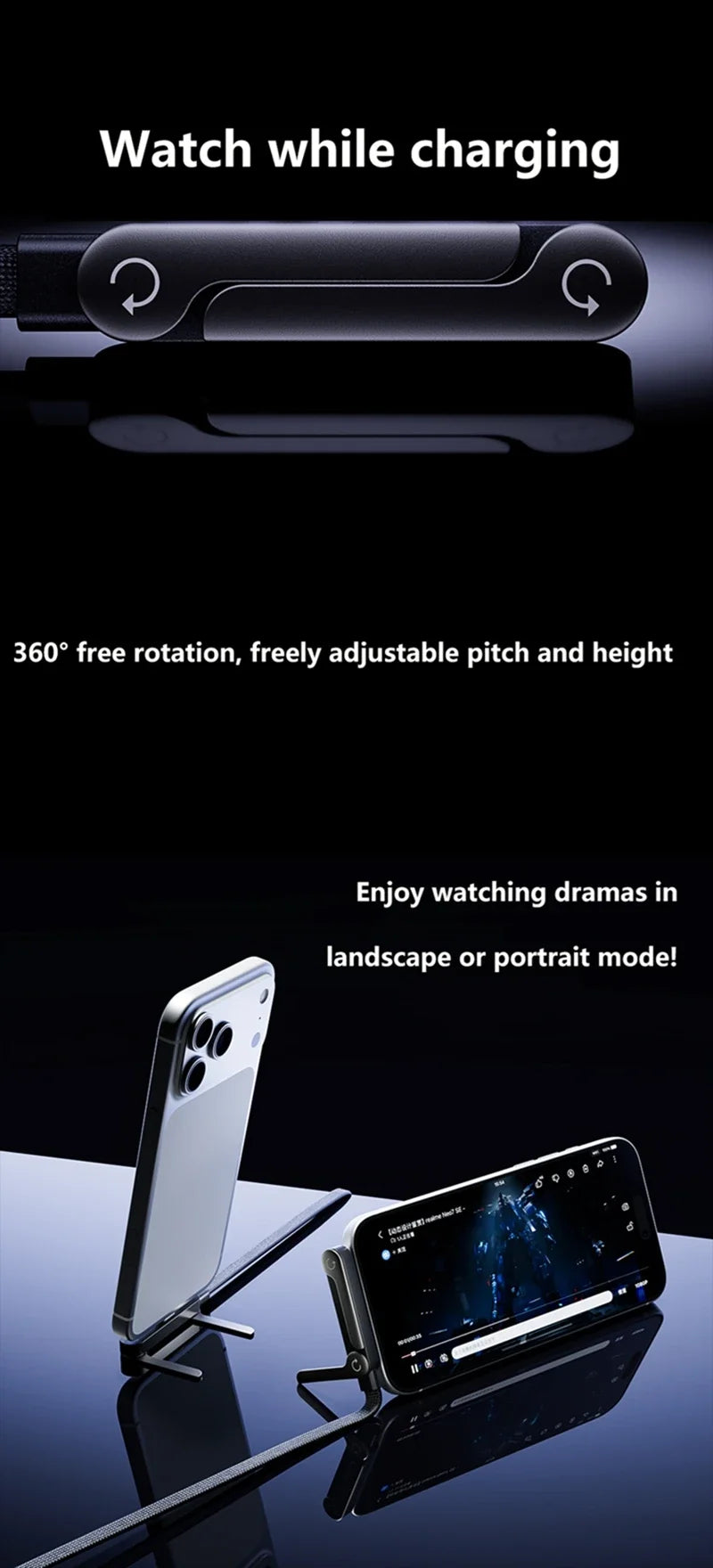 240W PD Fast Charging Type C to Type C Cable USB-C To Type-C Cable With Foldable Stand Phone Holder For HUAWEI iPhone 15 Xiaomi