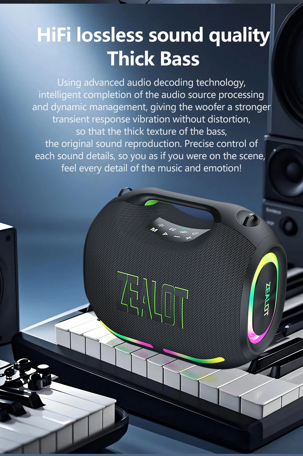 ZEALOT-ZE01 Wireless Bluetooth Speaker 120W TWS Subwoofer Bluetooth Speaker High Volume Waterproof Portable Power Bank HIFI Sound Quality Good-Looking Blue Speaker Long Battery Life