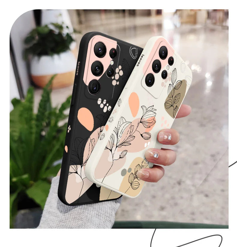 Abstract Plants Phone Case For Samsung Galaxy S25 S24 S23 S22 S21 S20 Ultra Plus FE S10 S9 S10E Note 20 Ultra 10 9 Plus Cover