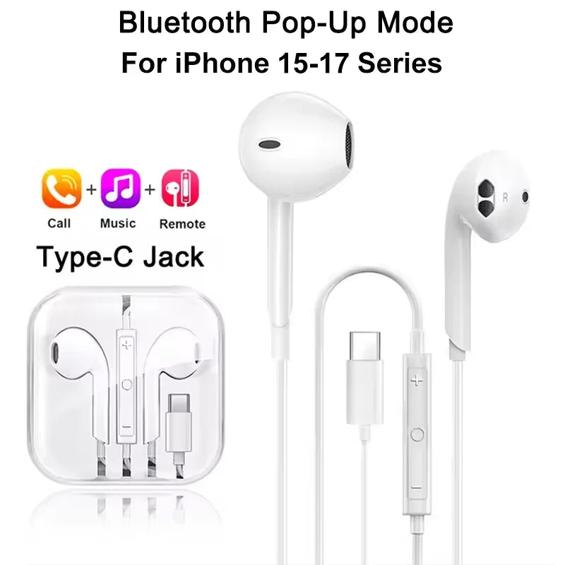 In-Ear Wired Earphones For Apple iPad iPhone 15 11 12 13 14 16 17 Pro Max TypeC Headphones Laptops Tablet 3.5mm Earphones
