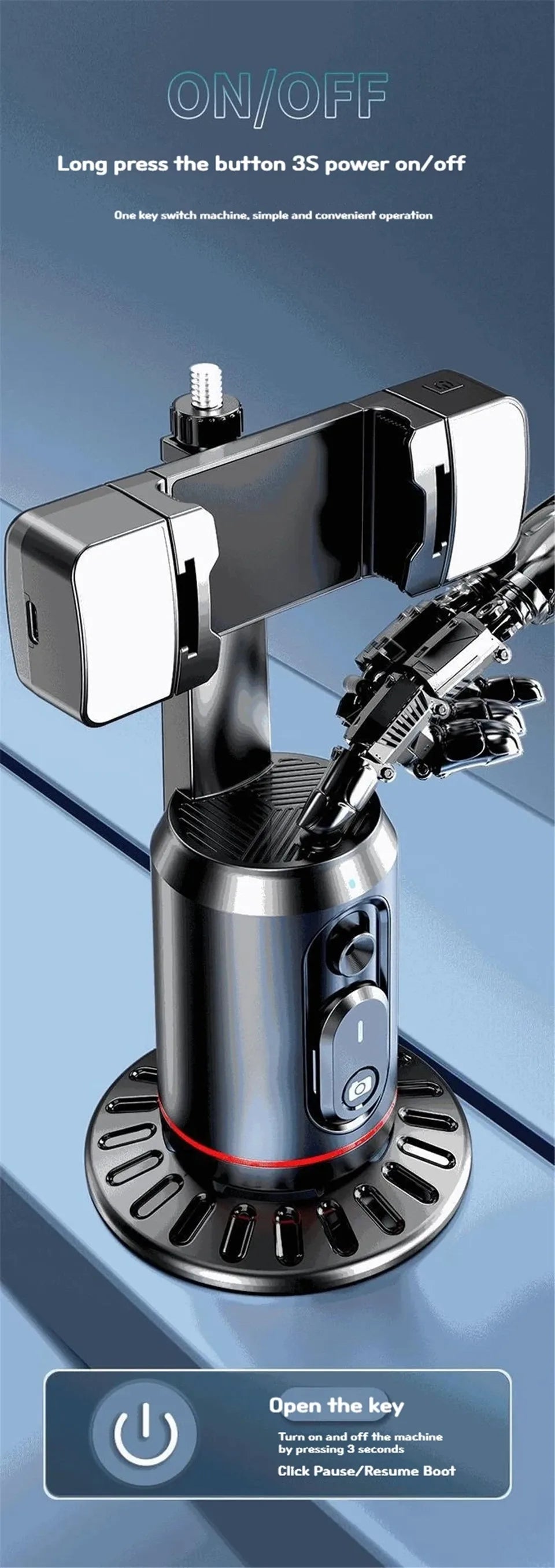 FANGTUOSI 360° Rotation Gimbal Stabilizer Tripod Selfie Stick Desktop Face Tracking With Bluetooth Remote Shutter Light Holder