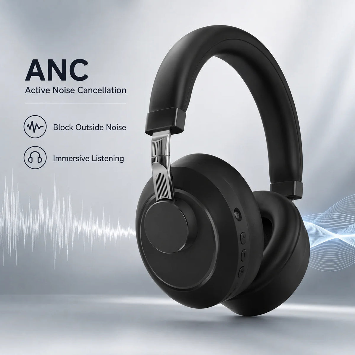 ANC Headphones Bluetooth Earphones Over Ear Wireless Headphones Noise Cancelling Foldable Stereo Headset with Mic HiFi Sounds