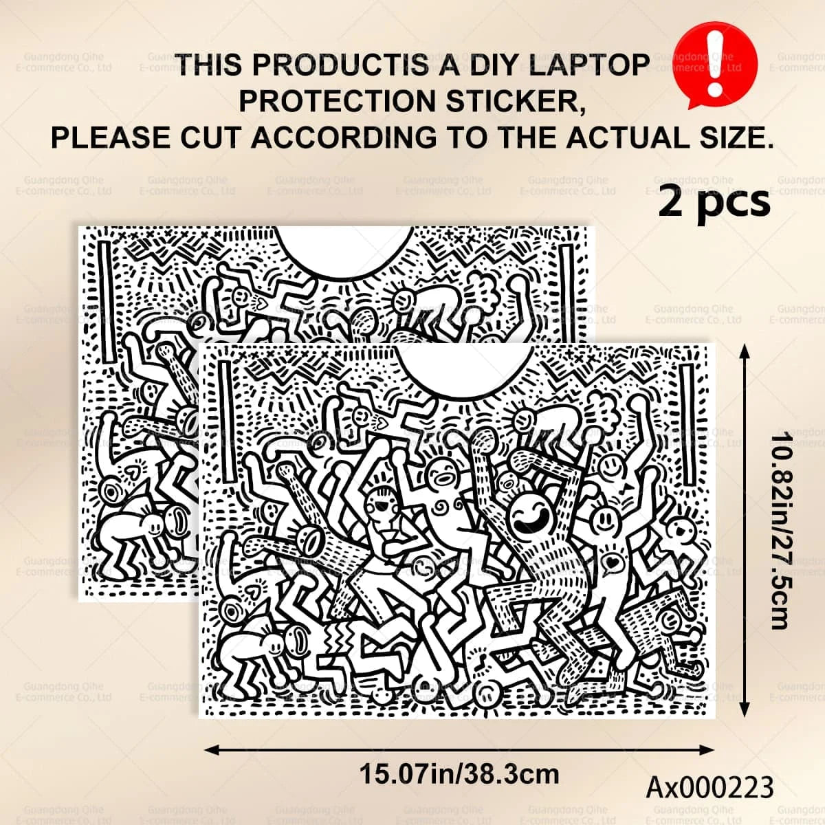 2Pcs Black White Doodle Laptop Skin, Waterproof Vinyl Graffiti Laptop Decal Art Stickers for MacBook HP Dell Universal Laptop