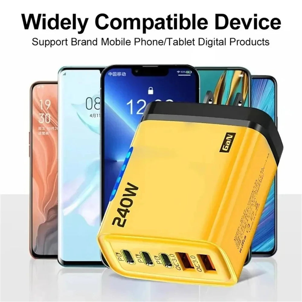 240W USB C Phone Charger Fast Charging Wall Adapters 100W 6A 3 In 1 USB-A to 3 ×Type-C Data Cables For iPhone 15 Samsung Xiaomi