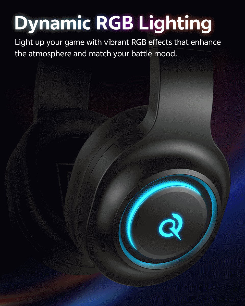 QCY Heroad V200 Over Ear Headphones 50mm Driver 7.1 Surround Sound Headset Wireless Bluetooth 6.0 Earphones for PC Laptop PS4/5