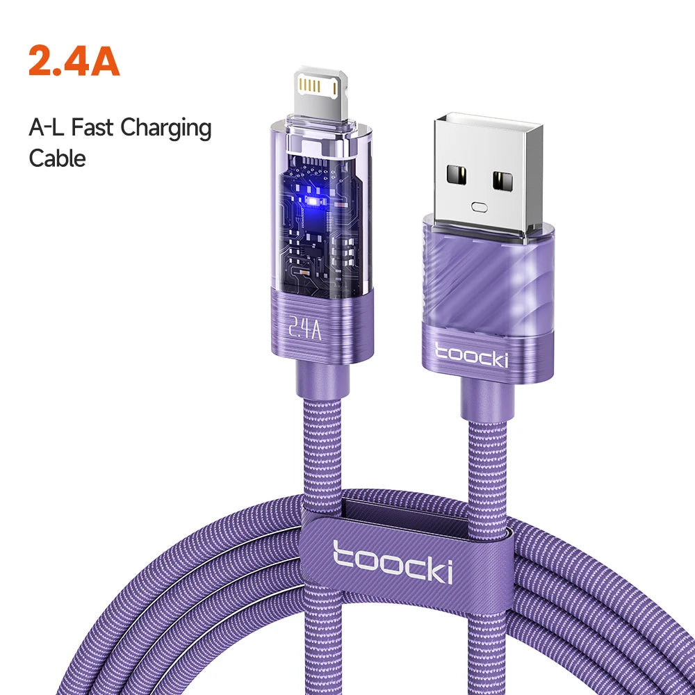 Toocki USB A to Lightning Cable 2.4A Smart Auto Power-off Fast Charging Data Wire for iPhone 14 13 12 11 Pro Max XS 8 7 SE iPad