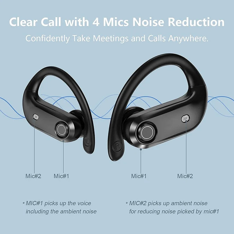 Wireless Headphones TWS Bluetooth 5.0 Earphones Sport Stereo Earbuds Headset For Phone with 4-Mics Clear Call Power Bank 1200mAh