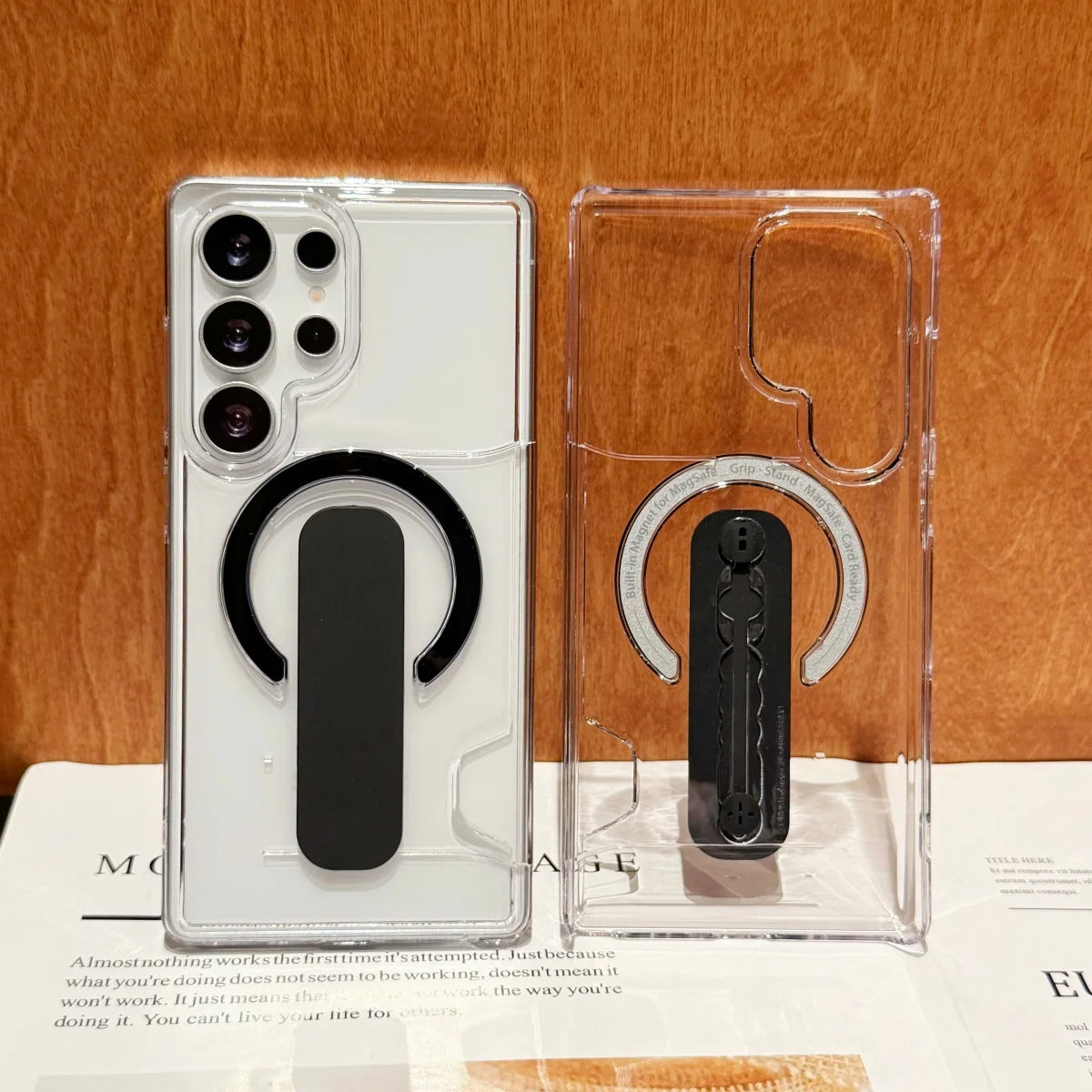 Luxury Card Holder Clear For Magsafe Magnetic Phone Case For Samsung S26 S25 S24 Plus Ultra Bracket Full Bumper Shockproof Cover