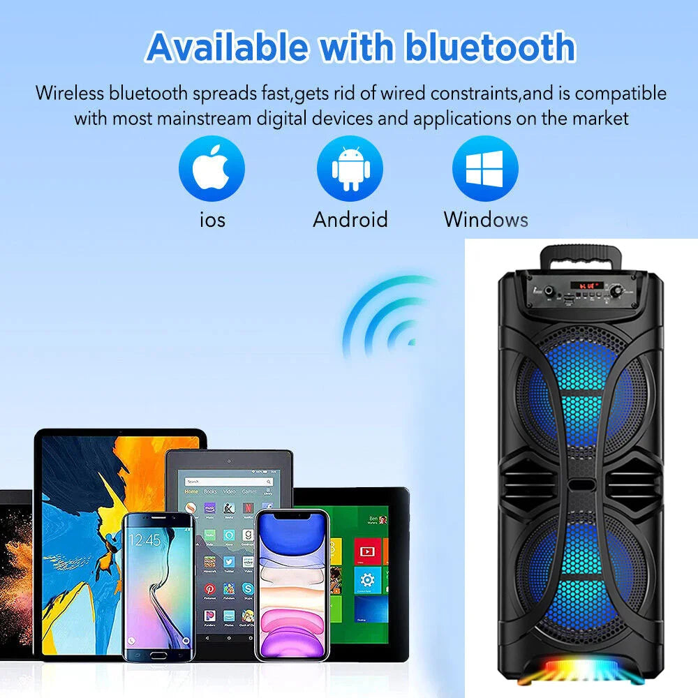 6000W Portable Party Bluetooth Speaker Sound System Rechargeable Outdoor Loud Karaoke Dual 8 " Speaker