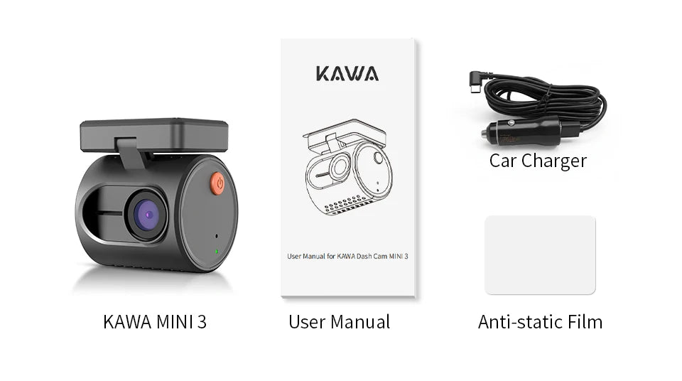 2K Mini Dash Camera Front DVR KAWA MINI 3 Hidden Dash Cam Video Recorder Emergency Voice Control Night Vision WiFi Dashcam
