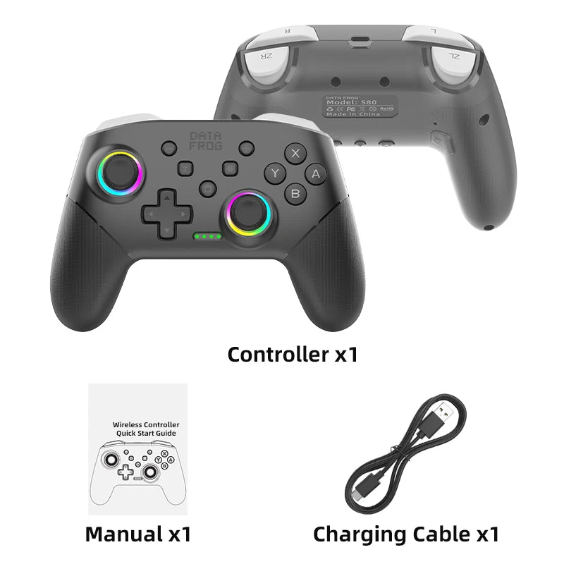 DATA FROG Wireless Controller For Switch OLED Console Pro Gamepad with Rechargeable Battery Programmable Turbo RGB Light
