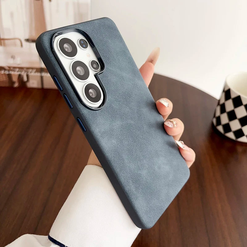 Vintage Suede Leather Phone Case For Samsung Galaxy S26 S25 S24 S23 S22 Ultra Shockproof Matte Retro Texture Protective Cover