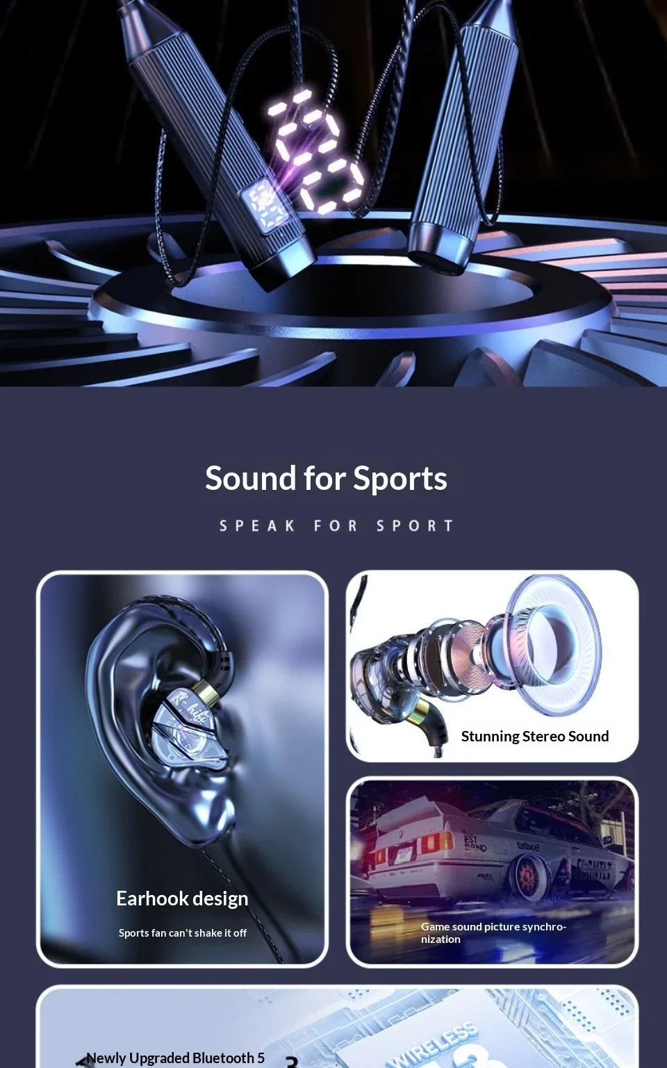 In-Ear Comfortable Wear Earphone Neck-hung Wireless Bluetooth Headphone Ultra-Long Battery Life Noise Cancellation Earbuds