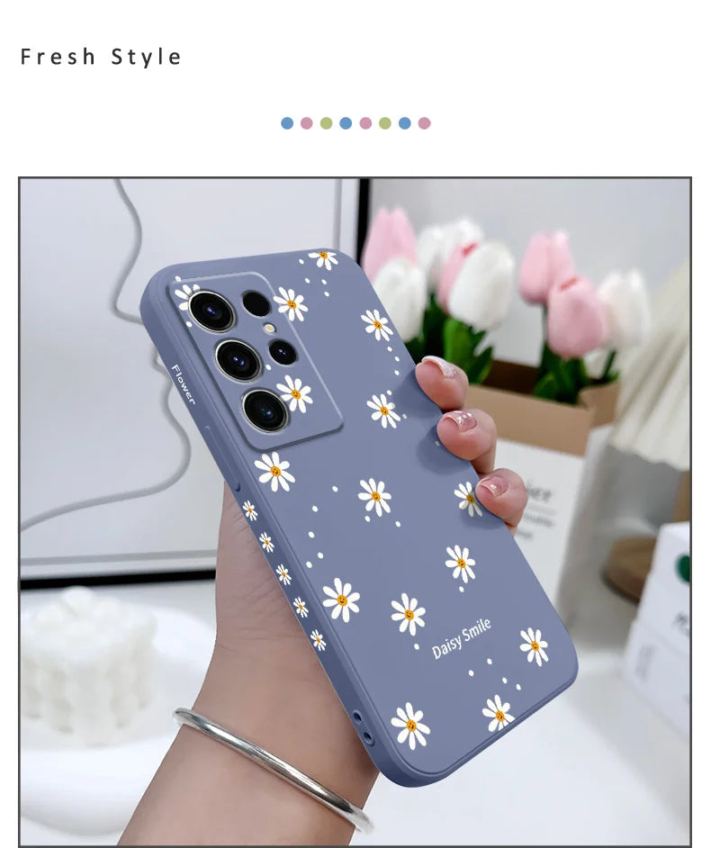 Smiling Daisy Phone Case For Samsung Galaxy S25 S24 S23 S22 S21 S20 S10 S10E Ultra Plus FE Note 20 Ultra Plus Cover