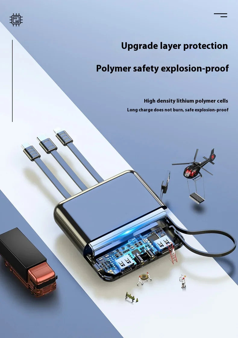 PowerBank 200000mAh Large Capacity with 4 Cables Fast Charging Portable Battery Charger for IPhone16 15 14 Samsung Xiaomi