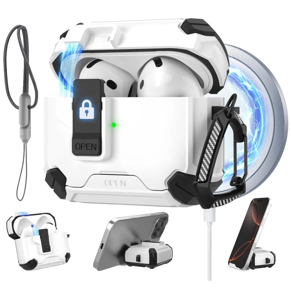 for AirPods 4/for AirPods Pro 3 Case Automatic Lock with MagSafe Phone Bracket Protective Case with Lanyard For AirPods Pro2/Pro
