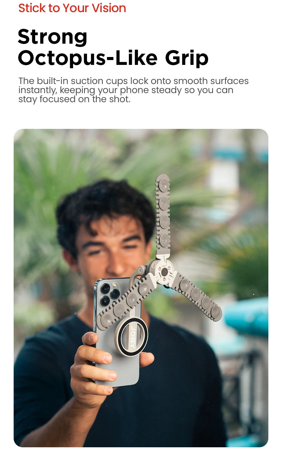 JOBY PZ01 PodZillaᵀᴹ Magnetic Octopus Suction Tripod with 360° Adjustable Flexible Tripod for Iphone 17 16 15 Android Car Vlog