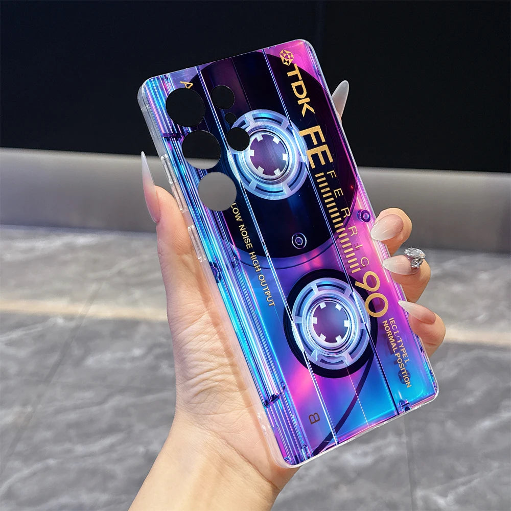 Neon Glow Cassette Clear Soft TPU Back Cover For Samsung Galaxy S26 S25 S24 FE A15 A55 A57 Shockproof Phone Case
