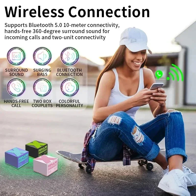 Mini Bluetooth Speaker Wireless Loudspeaker Crack LED SD Card USB Subwoofer Portable MP3 Music Sound Column for PC Mobile Phone
