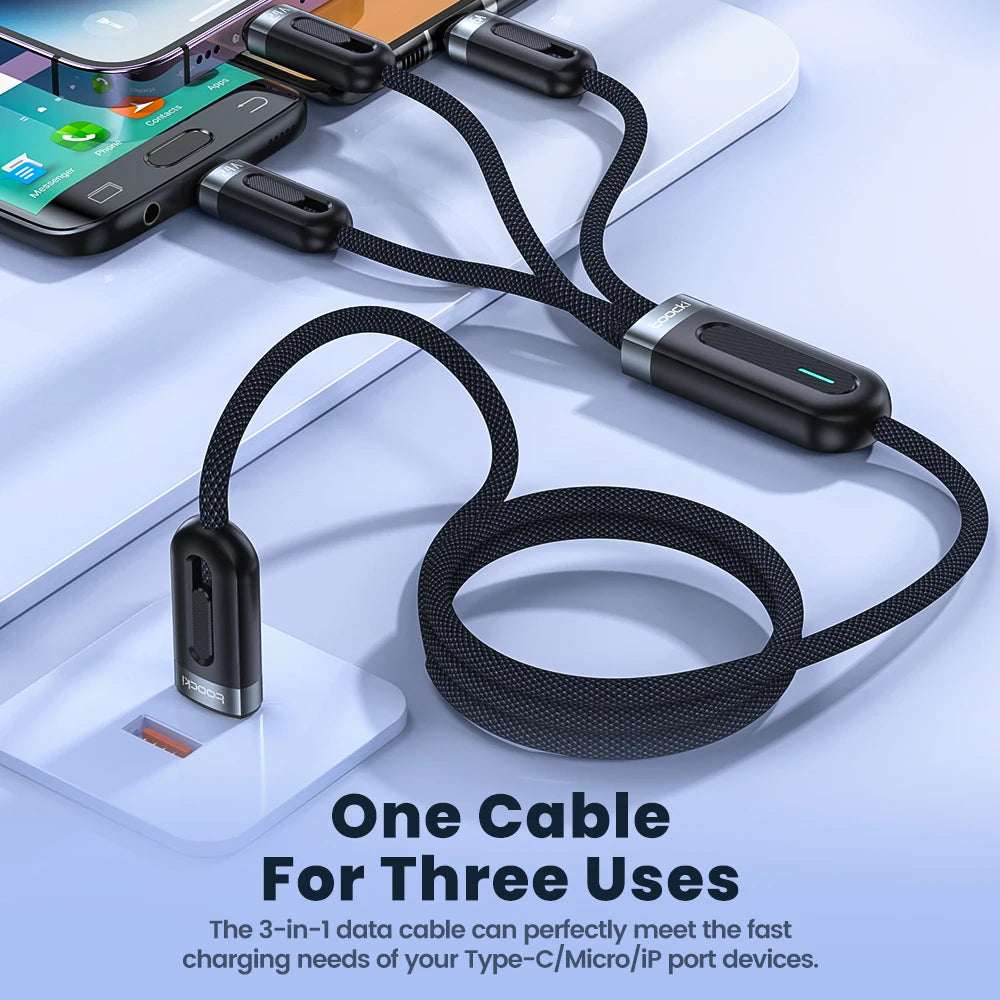 Toocki 3 in 1 USB C Cable 6A Fast Charge for Huawei Honor Micro USB Lightning Charger Cord for iPhone 14 Samsung Xiaomi Oneplus