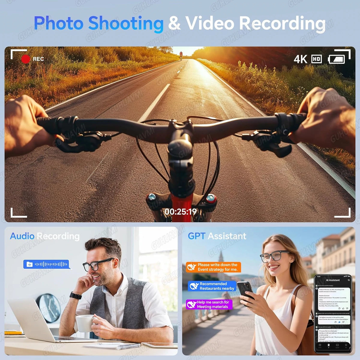 2026 New Smart AI Glasses 8MP Pixel 4k HD Camera Anti-shake Video Record ChatGP WIFI Translation Call Waterproof Sunglasses Men