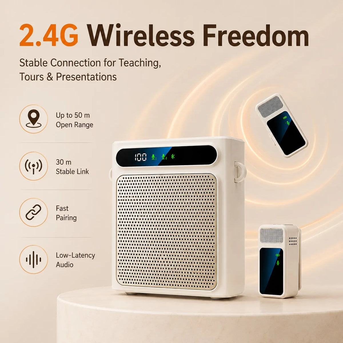 Portable Voice Amplifier for Teachers, Wireless Dual Clip Mic Bluetooth Speaker 2500mAh for Classroom Meetings Tours