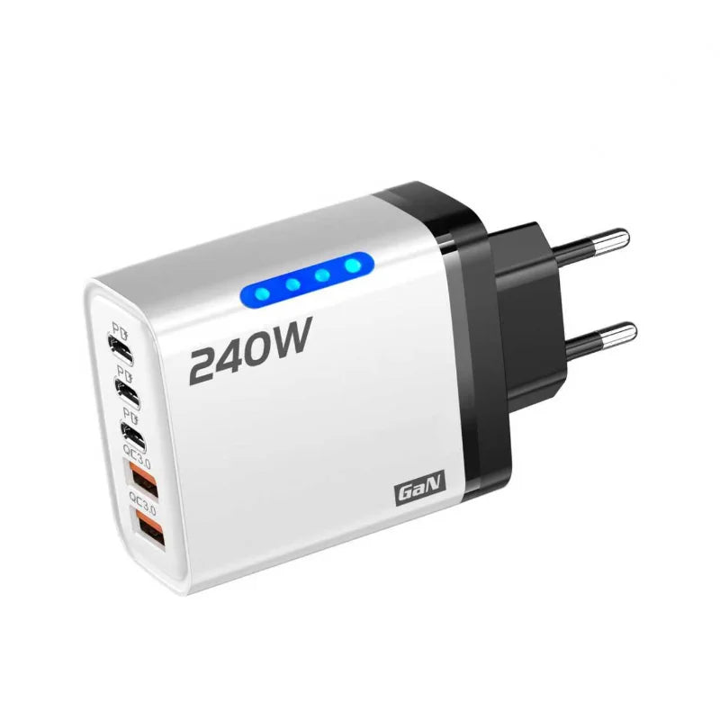 240W GaN Desktop Charger 5 in 1 USB Type-C Charger 120W Type To TypeC Cable Fast Charging Wall Charger For IPhone Xiaomi