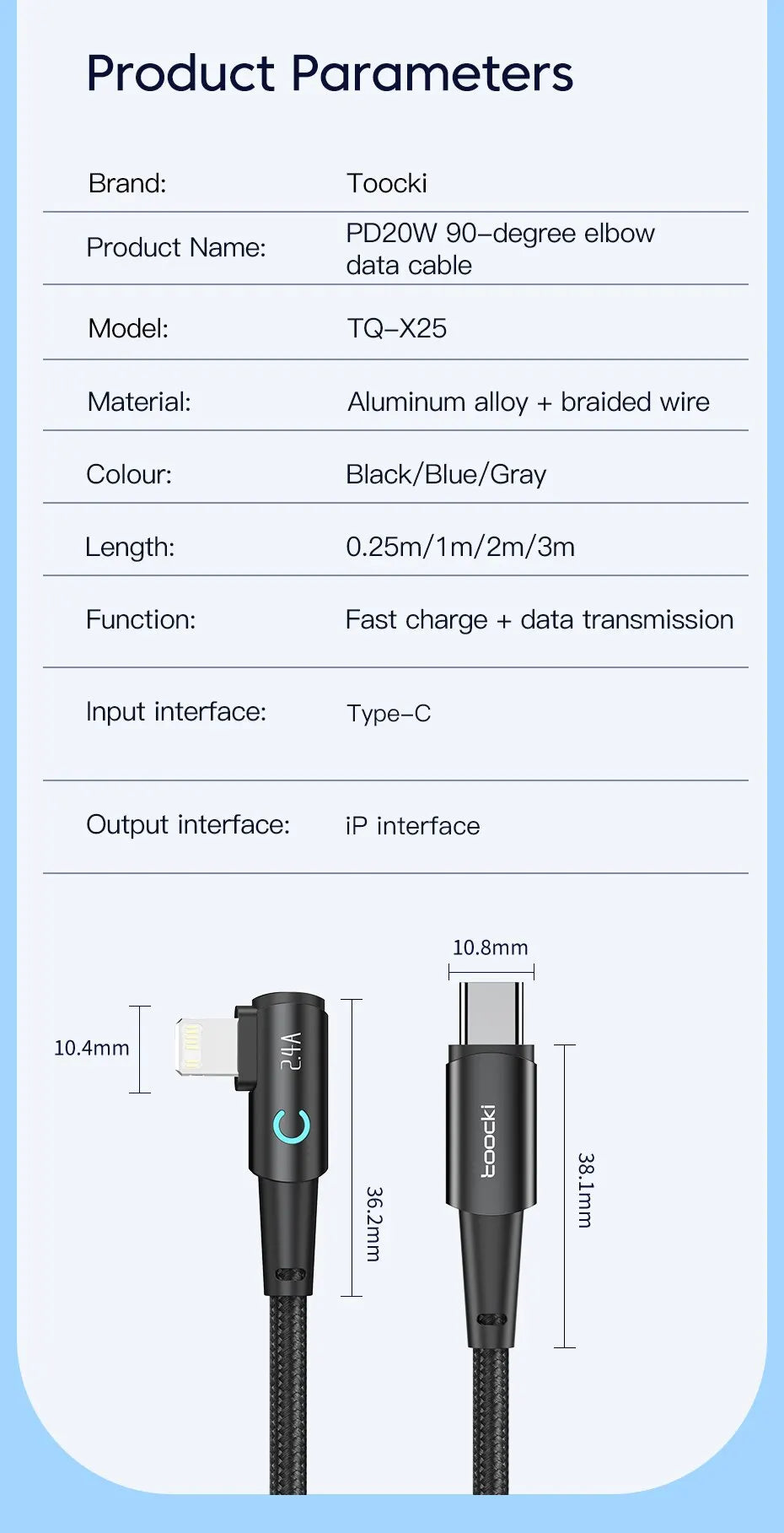 Toocki 20W PD 3.0 USB C Cable for iPhone 15 14 13 12 Pro Max Fast Charging Charger for MacBook iPad Pro Max Lightning Wire Cord