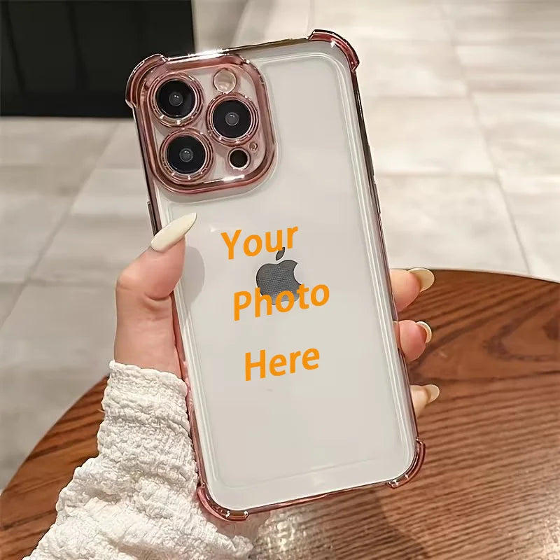 DIY Custom Couple Photo Electroplated Phone Case For IPhone18 17 16 15 14 13 12 Pro Max Plus Air 17e 16e Personalized Back Cover