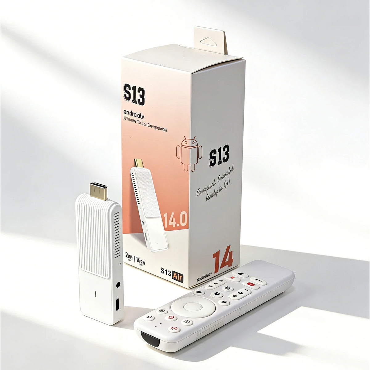 S13 Air Smart TV Stick Android 14 Rockchip RK3518, 2.4G&5G WiFi6 Dual Band, 2GB 16GB ROM 4K HDR Bluetooth Voice Remote Control
