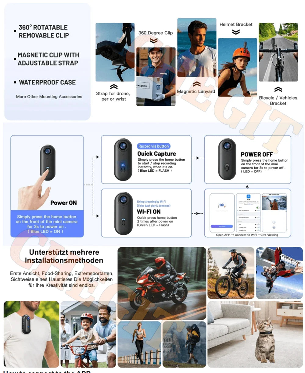 4K 1080P Mini Body Camera Helmet Handlebar Motorcycle Road Sport Cam Battery Body cam POV Vlog Sports Action Wifi H88 camera