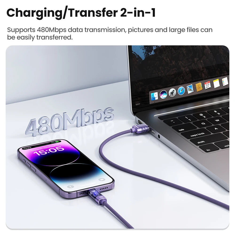 Toocki USB A to Lightning Cable 2.4A Smart Auto Power-off Fast Charging Data Wire for iPhone 14 13 12 11 Pro Max XS 8 7 SE iPad