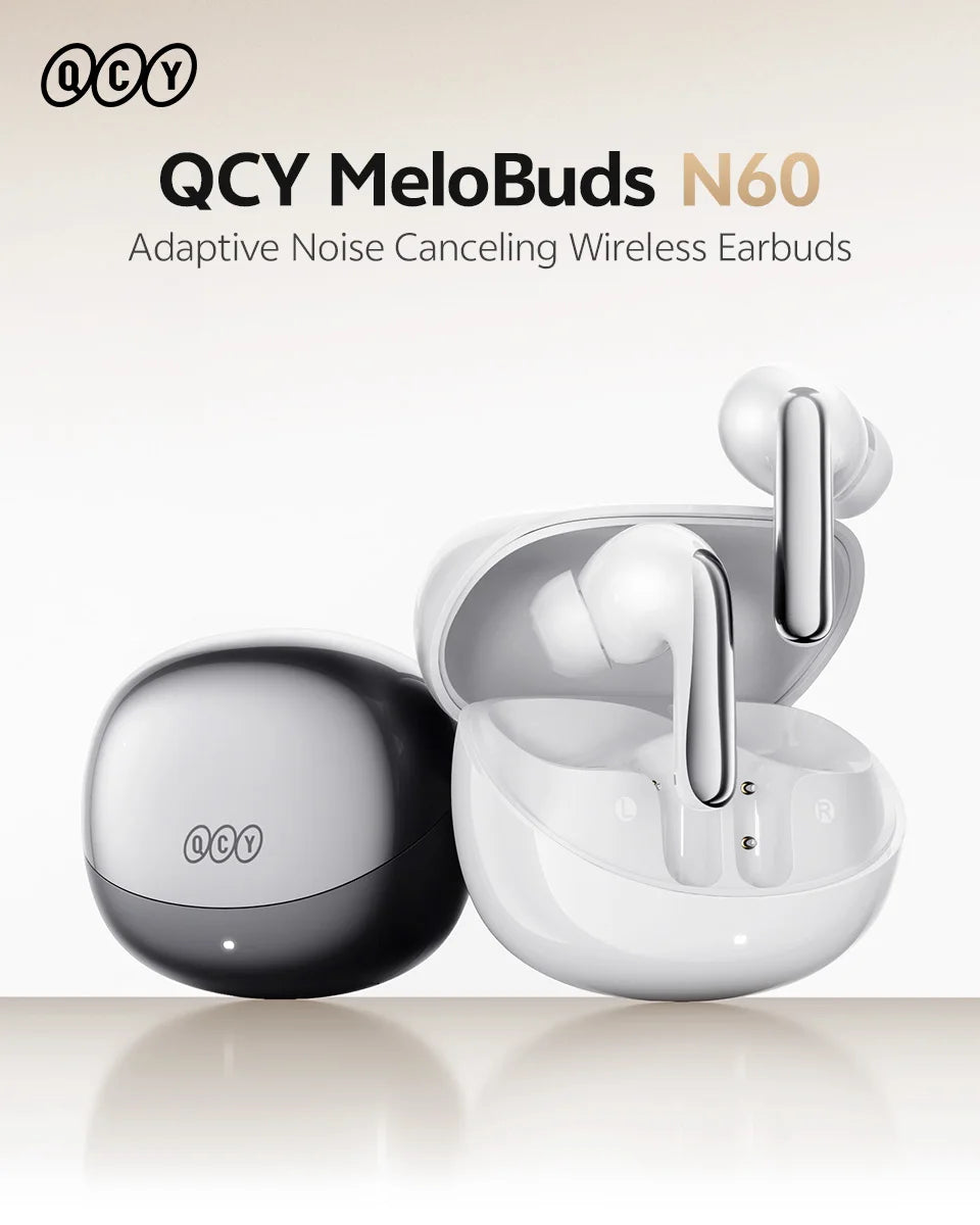 QCY MeloBuds N60 HT19 Wireless Bluetooth 6.0 Earphones 56dB Hybrid ANC LDAC Hi-Res Audio with Coaxial Dual Driver Earbuds 45Hrs