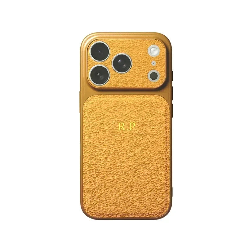 Personalized Luxury Classic Faux Leather Case For iPhone 18 17 16 15 14 13 Pro Max Air Custom Name Gold Hot Foil Engraved Case