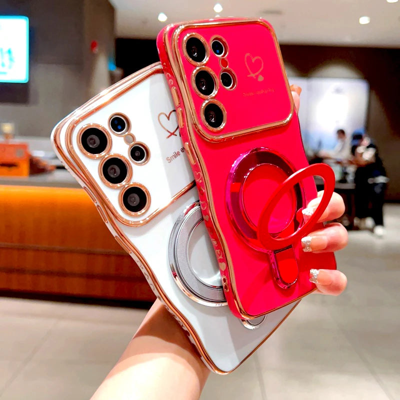 Plating Wave Shell Case For Samsung Galaxy S26 S25 S24 S23 S22 Ultra Plus FE A17 A55 A54 A15 A16 A35 A36 A56 Stand Holder Cover