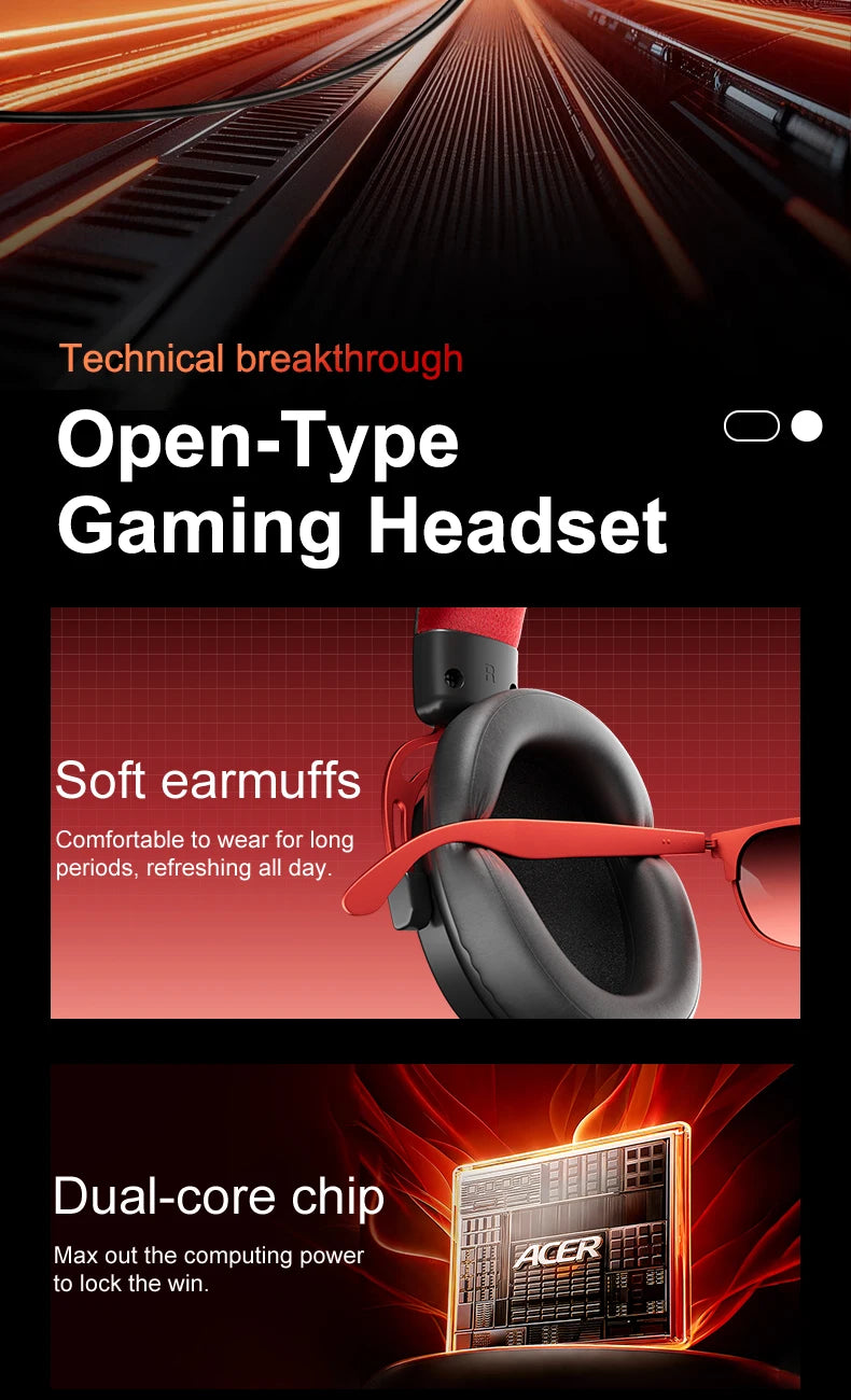 Acer Ohw346 Wired Gaming Headset with Ultra-High-Definition Large Diaphragm Spatial Surround Audio, Soft and Skin-Friendly Materials, Fully Encloses the Ear for Comfortable Wearing Without Applying Pressure on the Head