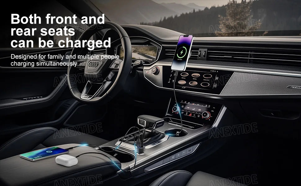 USB C Car Charger, 3-Port 67W Dual USB-C & USB-A Car Power Adapter PD/QC Fast Charging Cigarette Lighter for iPhone 16/15/14/13