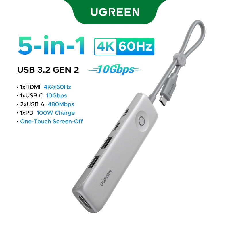 UGREEN USB HUB 4K120Hz DP Type-C to 4K60Hz 2xHDMI SD/TF RJ45 3.5mm USB3.2 Gen2 10Gbps Data for Laptop Dell HP Lenovo Accessories