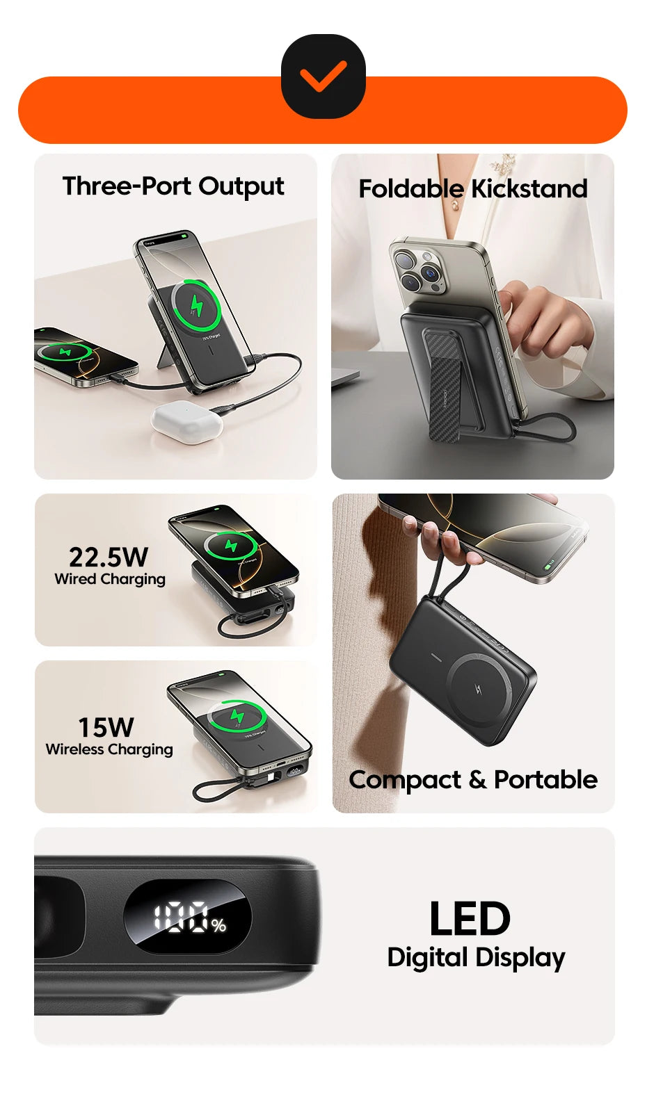 Toocki PowerBank 10000mAh Magnetic Wirelss 15W USB C PD 22.5W Fast Charge for iPhone 16 15 14 13 Portable Power Bank for Magsafe