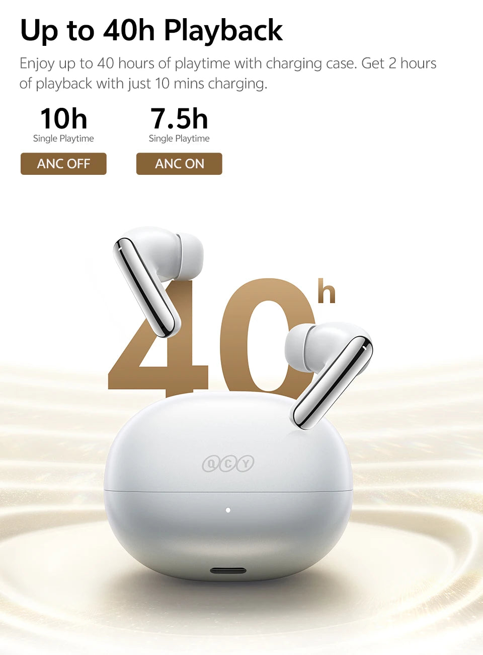 QCY MeloBuds N20 Wireless Bluetooth 6.0 Earphone 13mm Drivers -50dB Adaptive Hybrid Noise Cancelling Earbud 40Hrs HT20 Headphone