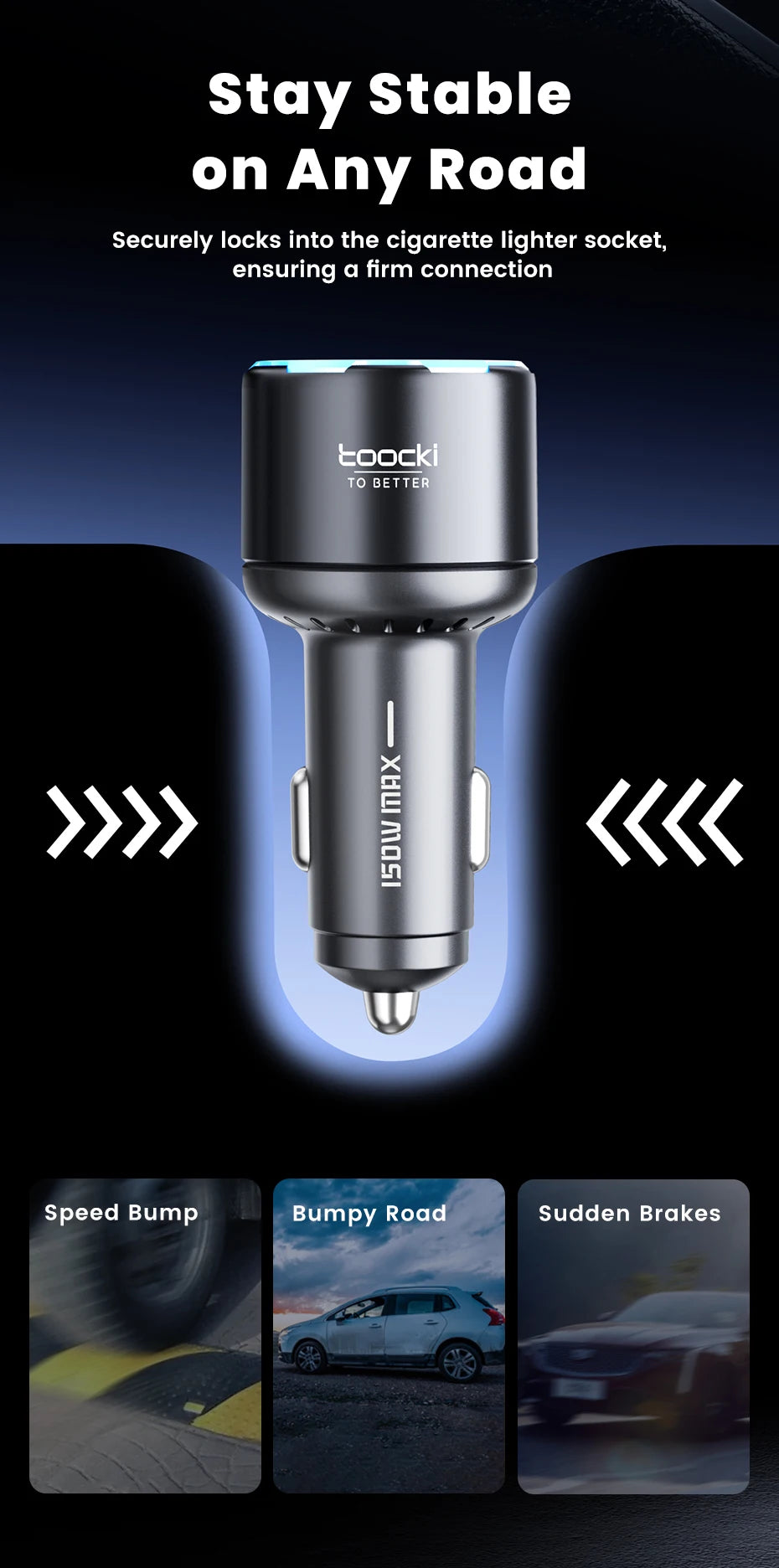 Toocki 150W USB C Car Charger PD3.0 PPS SFC3.0 for iPhone 17 Samsung S26 Ultra Xiaomi Huawei Fast USB Type C Car Phone Charger