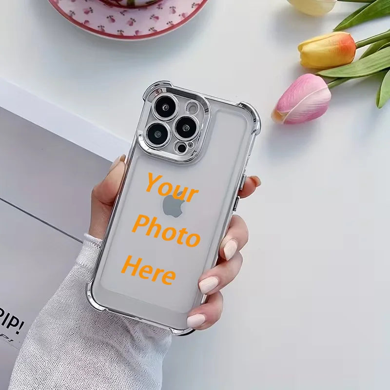 DIY Custom Couple Photo Electroplated Phone Case For IPhone18 17 16 15 14 13 12 Pro Max Plus Air 17e 16e Personalized Back Cover