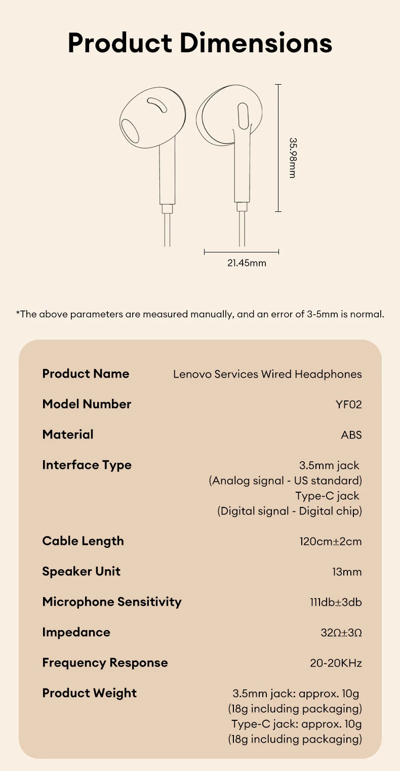 Lenovo YF02 Wired Gaming Headphones 3.5mm/Type-C For Mobile Phones Computers And More HiFi Sound Music Wired Earphones With Mic