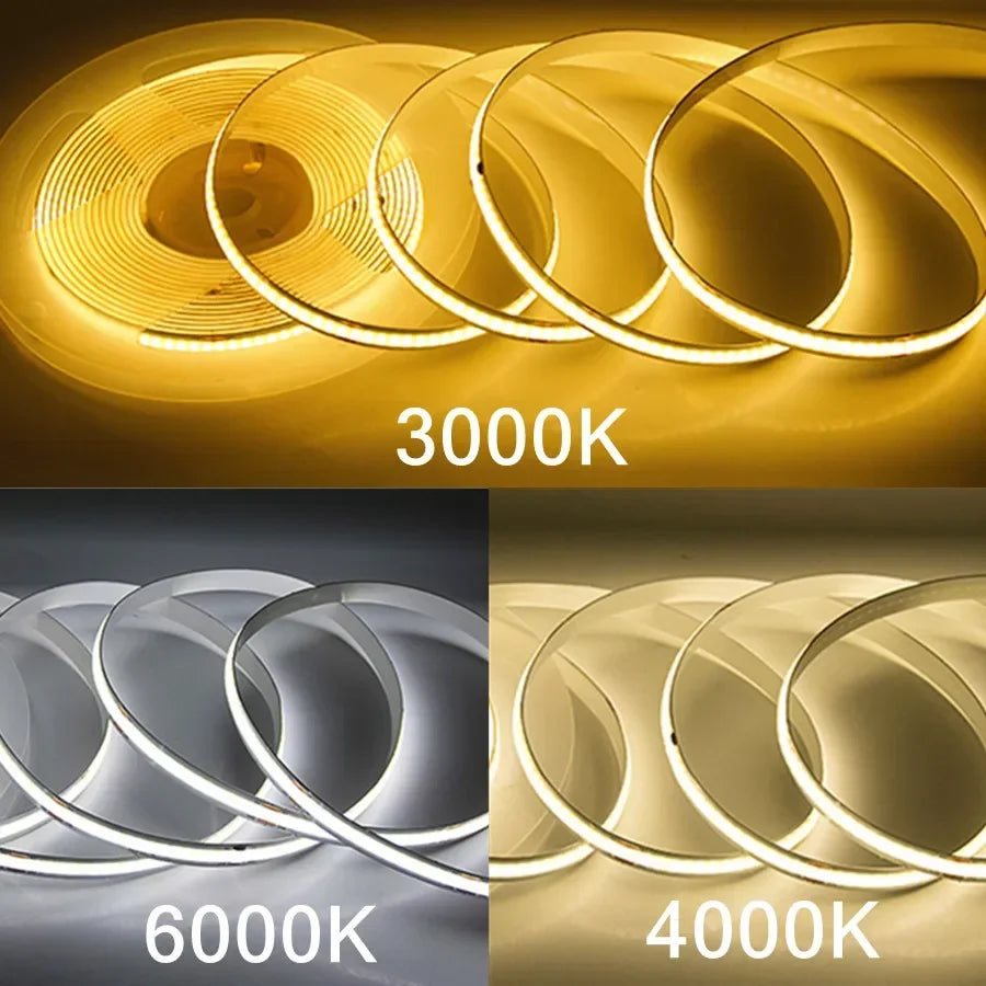 AC220V COB LED Strip Light Flexible Tape Lights Smart IC No Need Driver High Bright 240 LEDs Linear Lighting RA95 Warm White 5m