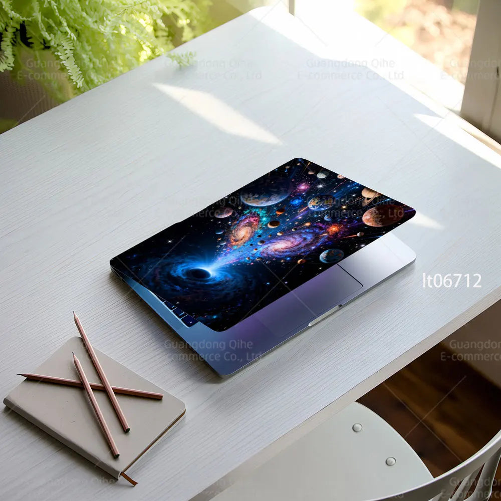 2PCS Galaxy Planet Laptop Skin Sticker, Space Black Hole Universe Design Decal Cover for Macbook HP Dell Lenovo 11-17 inch
